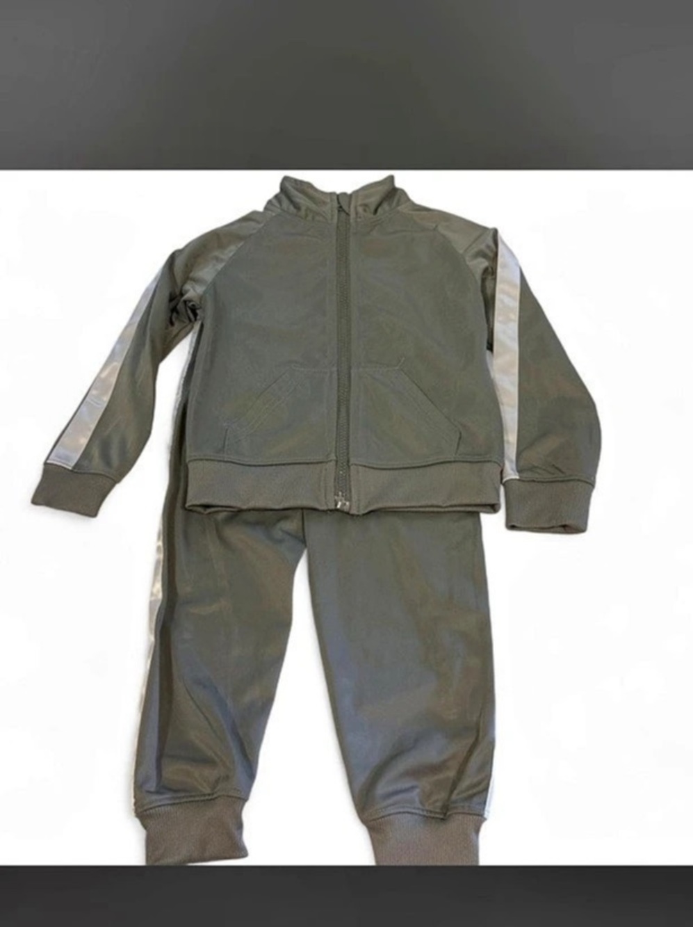 Kids Gray with white stripes Athletic Jacket & Pants Set size 4